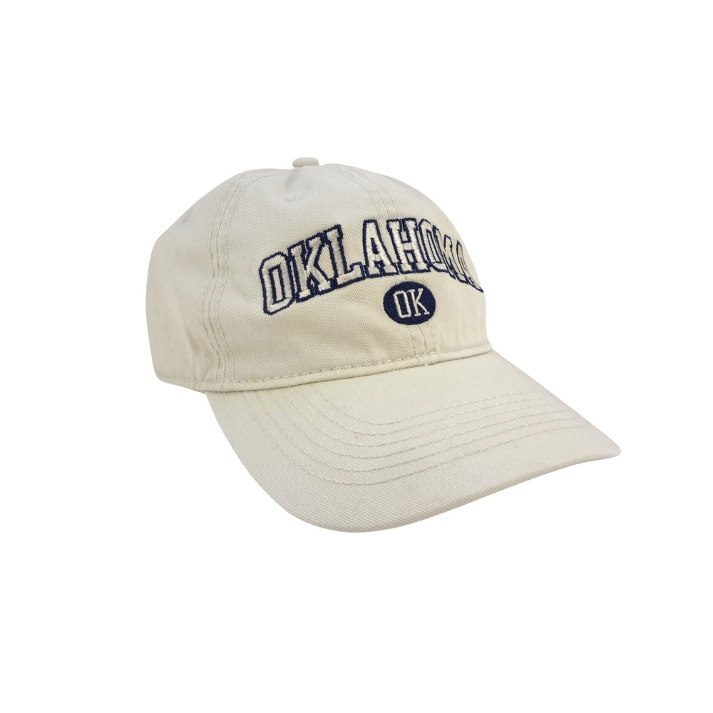 Real Time Products Oklahoma OK Embroidered Baseball Cap Cream Navy Blue Mens Hat